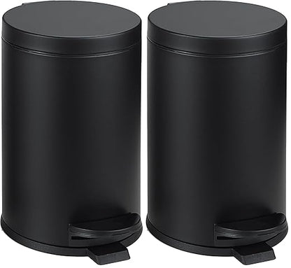 SunnyPoint 4.5 Liter(1.2 Gallon) Small Round Trash Can with Plastic Inner Bucket; Bathroom, Office, Kitchen and Bedroom Step On and Slow Close (BLK) (Pack of 2)