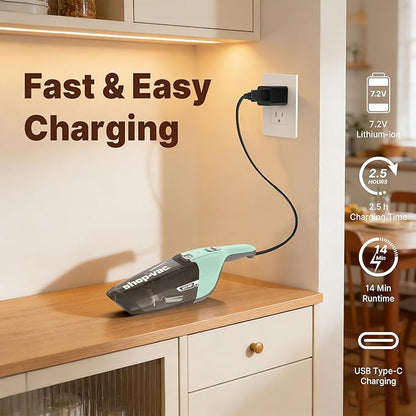 Shop-Vac Wet/Dry Handheld Vacuum, Powerful Small Vacuum Cordless Rechargeable, Wall-Mounted Hand Vac with Crevice Tool, Portable Vacuum for Home & Car, Lightweight & Compact, Green