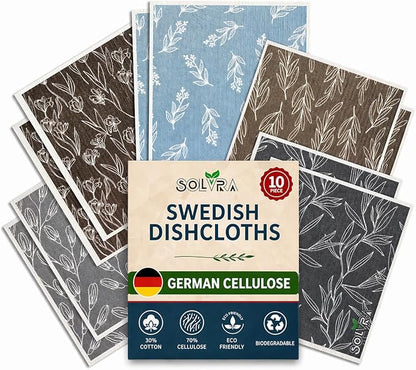 10 PCS Leaf Print Swedish Dishcloths for Kitchen 100% Biodegradable Reusable Cellulose Sponge Cloths Ultra Absorbent, Eco-Friendly Cleaning Towels Dishcloths for Washing Dishes & General Cleaning