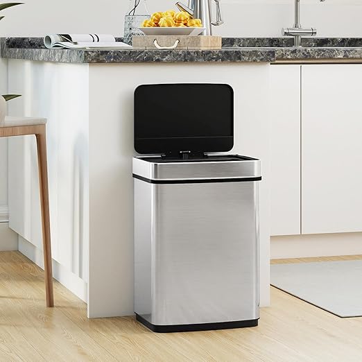 S AFSTAR 16 Gallon Motion Sensor Trash Can, Automatic Touchless Garbage Can with Dual Compartments, Stainless Steel Waste Bin for Kitchen, Bedroom & Bathroom