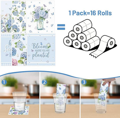 Floral Swedish Dishcloths for Kitchen, 6 Pack Blue Hydrangea Reusable Dish Paper Hand Towels Housewarming Gifts, Spring Absorbent Dish Rags for Home Cooking Cleaning