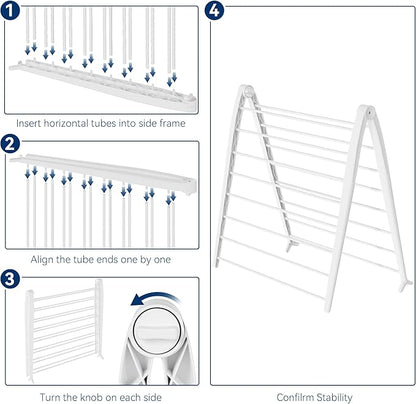 Whitmor Spacemaker Folding Drying Rack, Indoor Clothes Organizer with Patent-Pending Design, Space Saving, 6" L x 26" W x 51.5" H,Pearl
