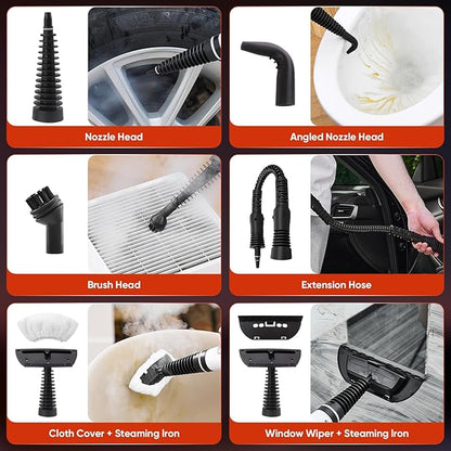 SakerPlus Steam Disinfection Cleaner, Handheld Pressurized Natural Steam Cleaner with 9 PCS Accessories, Portable Multi-Surface Steamer for Cleaning Home Kitchen Floor, Upholstery, Tile Grout & Car