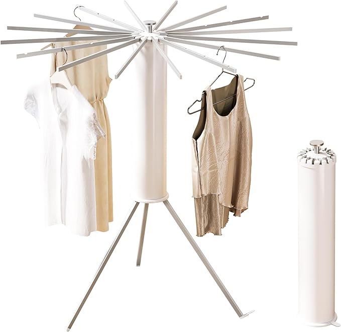 HEILAIYI Tripod Clothes Drying Rack,Space Saving Laundry Drying Rack,Drying Rack Clothing Foldable,Clothes Dryer Rack,Folding Cloth Rack for Laundry,16 Aluminium Poles