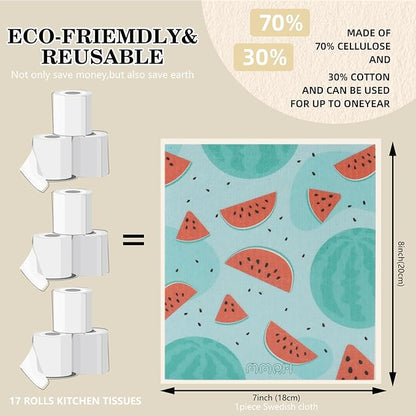 6 Pack Swedish Dishcloths for Kitchen |Watercolor Dish Towels | Reusable Paper Towels Washable | Non-Scratch Cellulose Sponge Cloths | No Odor, Biodegradable, Swedish Cloths, Fruits-1