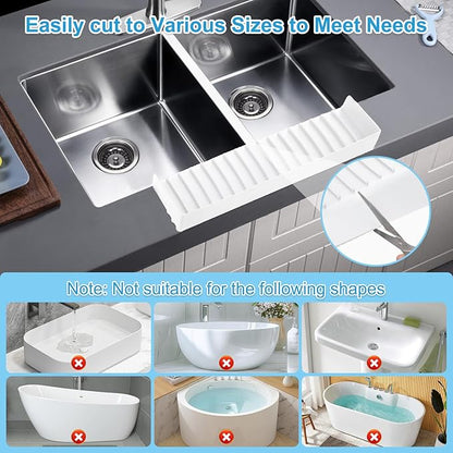 Silicone Faucet Splash Guard 4" x 14", Faucet Water Catcher Mat, Longer Silicone Sink Mat for Kitchen, Bathroom, Laundry Room, Farmhouse for Quartz Kitchen Sink（Transparent White）