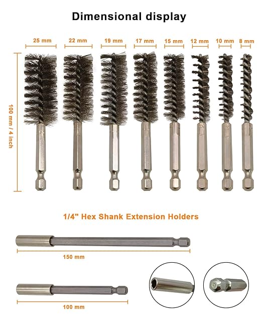 Wire Brush for Drill Set - 8 Types of Drill Wire Brush, Drill Stainless Steel Bore Brush Attachments for Cleaning Metal Fit for Power Drill(8, 10, 12, 15, 17, 19, 22, 25mm)