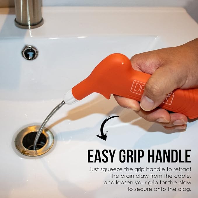 Pistol Grip Grabber Claw, Drain Clog Pickup Snake, Remove Hair and Clogs from Sink, Shower, Tub, Toilet Drains, 2-Ft
