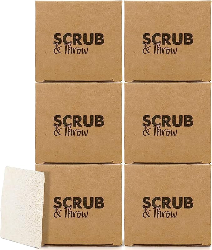 Scrub & Throw Loofah Scrub Sponge, Natural, Plastic-Free, Non-Scratch, for Kitchen, Dishes, Pots and Cleaning, Plant-Based, Plastic-Free, Eco-Friendly, Biodegradable, 180 Pack