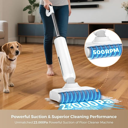 Wet Dry Vacuum Cleaner, 23KPa Vacuum and Mop Combo, 180° Lay-Flat Design with Edge Cleaning, Self-Cleaning Vacuum Mop for Hard Floors, Up to 35 Min Runtime, LED Display & Voice Prompts