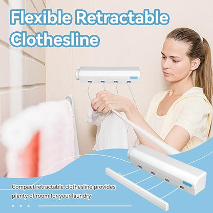 Retractable Clothesline, 5 Line Retractable Indoor Clothesline Wall Mounted Telescopic Clothes Drying Rack Punching Installation Laundry Line (Five Ropes)