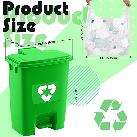Geiserailie 1 Set Green Compost Bin Kitchen with Foot Pedal and 50 Leakproof Bags, Outdoor & Kitchen Organic Waste Trash Can for Food Scraps, Leaves, and Yard Waste (15L)