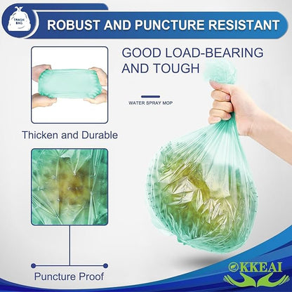 OKKEAI 120 Counts Garbage Bags 3 Gallon/10 Liter- Smal Trash Bags for Bathroom Wastebasket Liners Kitchen,Office,Light Green Fit 10L 2,3,4Gal