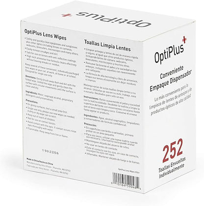 OptiPlus Eyeglass Lens Wipes l Pre-Moistened l Cleaning Wipes for Glasses, Smart Phones, Optical Lens, Goggles, and Watch Screen l Quick-Dry & Scratch-Free | 252 Count (504 Count (Pack of 1))