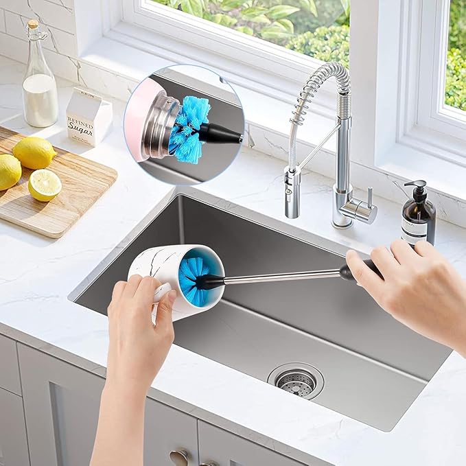 UNIFUN 3-in-1 Stainless Steel Cleaning Brush Set, Long Handle for Narrow Neck Bottles, Sport Bottles, Coffee Mugs, Tumblers, Flask