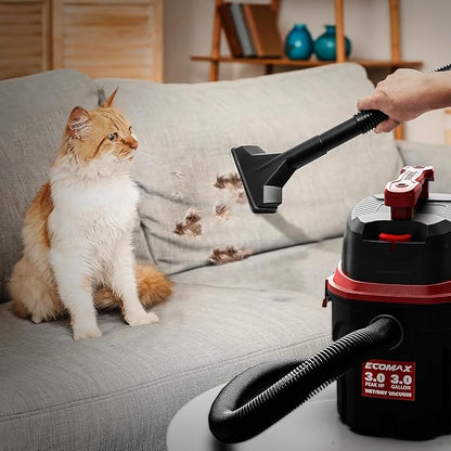 ECOMAX Small Shop Vacuum Wet/Dry 3 Gallon, 3 Peak HP, Small Shop Wet Dry Vac with Accessories, 3-in-1 Mini Shop Vacuum with Blower Function for Home, Car Detailing, Workshop, EM18910P-3