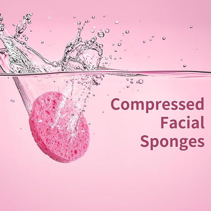 100-Count Compressed Facial Sponges, Natural Cellulose Face Sponges for Cleansing, Exfoliating, Washing face, Makeup Removal, and Spa Use - Travel Skincare Essentials for women