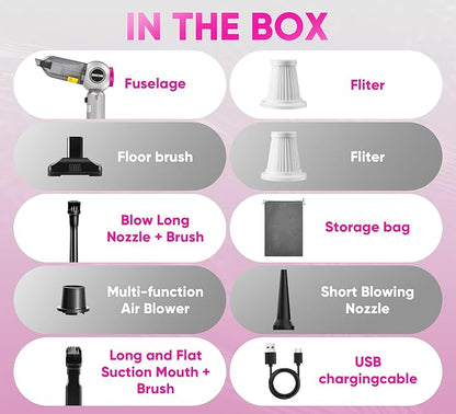 Handheld Vacuum Cleaner Cordless - 17500PA Strong Suction Rechargeable, 3-Speed Adjustable Portable Mini Dust Buster for Pet Hair, Car Detailing, Home, Office & Car Cleaning