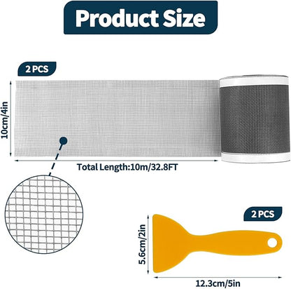 2 PCS 4 Inch x 33 FT Disposable Shower Drain Screen Self-Adhesive Stickers, with Cleaning Shovel, Showers Drain Hair Catcher, Shower Drain Mesh Stickers for Bathroom Kitchen Sink