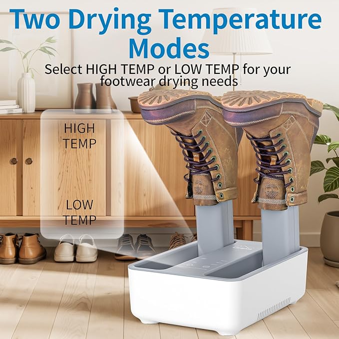 LAVIEAIR Boot Dryer and Deodorizer for Work Boots, Sneakers and Gloves, Portable Shoe Dryer with Retractable Hoses, Timer, and Heat Control.