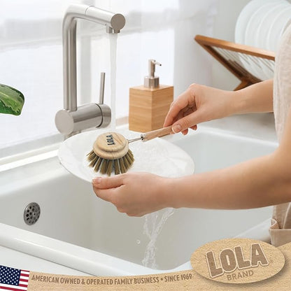 LOLA -The Original - Dishwashing & Vegetable Brush, 6 Pack, Hardwood w/Poly Fiber Bristles, Reusable, Sustainable, Has EZ-Grip Handle
