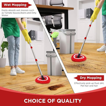 Baderke 8 Pack Microfiber Mop Heads Replacements Microfiber Spin Mop Replace Heads Reusable Refills Pads Duster Replace Washable Cleaning Cloths Scrubber Dust Refills for Floor Cleaning (Red)