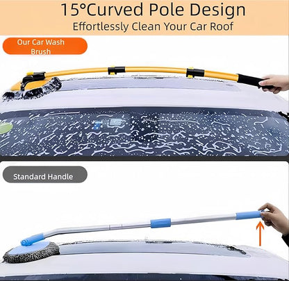Car Wash Brush with Long Handle, 15°Curved Car Cleaning Brush with Extension Pole Scratch Free, Microfiber Exterior Cleaning Mop Mitt for Washing Roof Truck Camper SUV (3)
