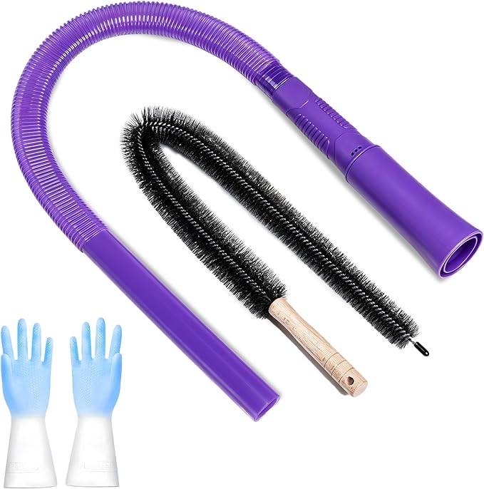Dryer Vent Cleaner Kit: Vacuum Hose With Brush & Gloves Fits for Vacuums Cleaner, Refrigerator Condenser Coils, and Tight Spaces Behind Appliances, Deep Cleaning Tools for Clogged Ducts- Purple