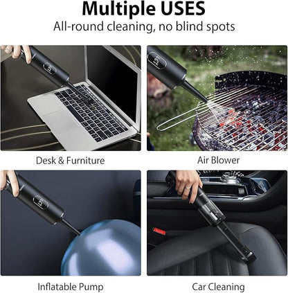 17000Pa Powerful Cordless Car Vacuum, 4-in-1 Handheld Cleaner for Cleaning, Blowing, Inflating & Pumping with LED Display & Light, Portable Mini Tool for Car, Home, Pet Hair, Office
