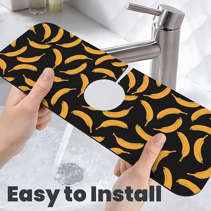 Yellow Banana Black Kitchen Sink Splash Guard Faucet Mat Super Absorbent Fast Drying Mat Sink Gadgets-Fast Drying Pad Sink Mat For Kitchen Bathroom (15" X 5.5" )