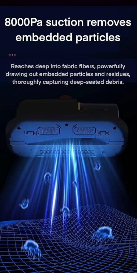 Mattress Fabric Cleaner - UV-C Light Refreshment & 8000Pa Cyclonic Suction, Quiet Cordless Handheld for Mattress, Sofa, Car