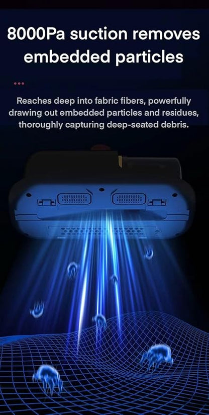 Mattress Fabric Cleaner - UV-C Light Refreshment & 8000Pa Cyclonic Suction, Quiet Cordless Handheld for Mattress, Sofa, Car