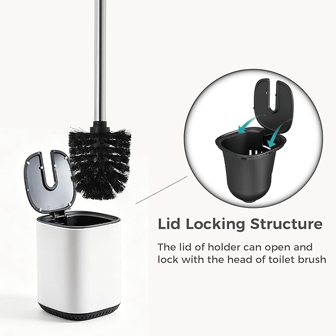 Toilet Brush and Holder Set Toilet Bowl Brush Stainless Steel Automatic Open lid Toilet Bowl Cleaner Brush Set Toilet Scrubber Kit Toilet Cleaning Brush for Bathroom