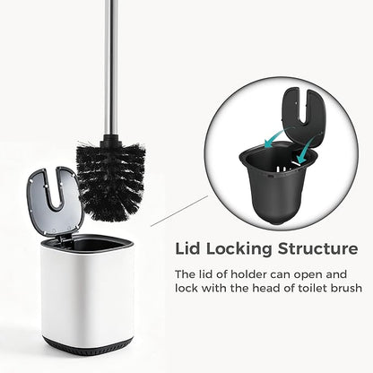 Toilet Brush and Holder Set Toilet Bowl Brush Stainless Steel Automatic Open lid Toilet Bowl Cleaner Brush Set Toilet Scrubber Kit Toilet Cleaning Brush for Bathroom