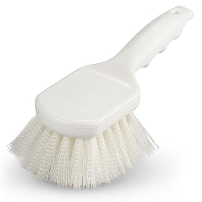 SPARTA Flo-Pac 8" Utility Scrub Brush with 2" Nylon Bristles, Plastic Pistol Grip Handle, Commercial Handheld Cleaning Brush, White (Pack of 12)