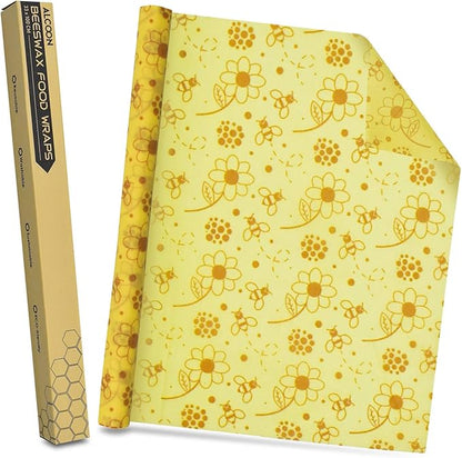 ERKOON Beeswax Food Wraps 1 Meter Roll 13 x 39 Inch Reusable Beeswax Wraps Eco-Friendly Sustainable Food Storage Wraps for Sandwich, Cheese, Fruit, Bread, Snacks (Flower Pattern)