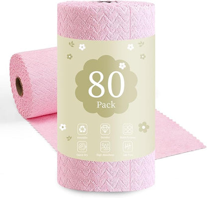 80 Pack Microfiber Cleaning Cloth Roll Reusable Paper Towels 12"x12" Tear Away Cloth,Absorbent Dish Rags for House Kitchen,Wash Cloths,Lint Free Rags for Window Cars Cleaning Supplies