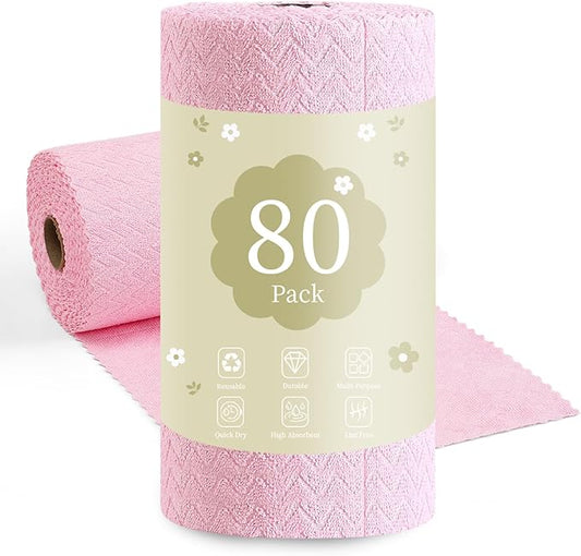 80 Pack Microfiber Cleaning Cloth Roll Reusable Paper Towels 12"x12" Tear Away Cloth,Absorbent Dish Rags for House Kitchen,Wash Cloths,Lint Free Rags for Window Cars Cleaning Supplies