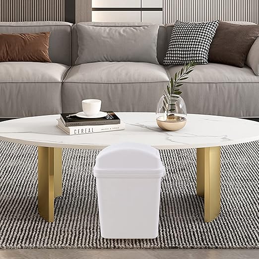2 Gallon Small Waste Basket with Swing-Lid, Plastic Swing-Top Trash Can, White