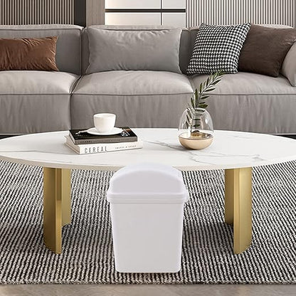 2 Gallon Small Waste Basket with Swing-Lid, Plastic Swing-Top Trash Can, White