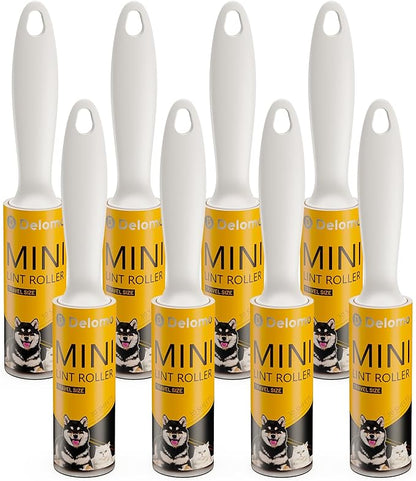 DELOMO Mini Lint Rollers Travel Size 8 Pack (240 Sheets Total) – Extra Sticky Lint Roller for Pet Hair, Clothes, Furniture & Car – Compact Portable Design for On-The-Go Quick Cleanups
