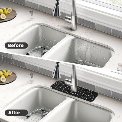 Black And White Moon Star Kitchen Sink Splash Guard Faucet Mat Super Absorbent Fast Drying Mat Sink Gadgets-Fast Drying Pad Sink Mat For Kitchen Bathroom (15" X 5.5" )