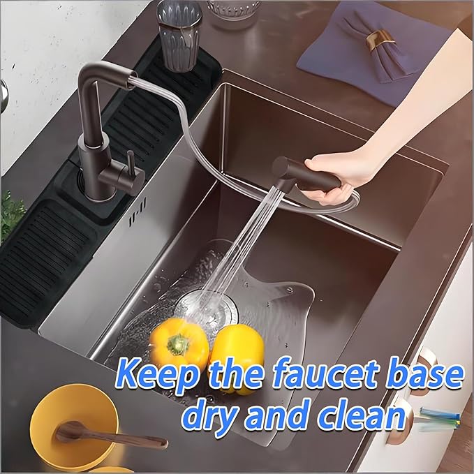 24 Inch Black Durable Faucet Mat, Silicone Kitchen Sink Splash Guard Behind Faucet, Draining Mat for Kitchen/Bathroom/Farmhouse/RV (60 * 15 * 1.8cm)