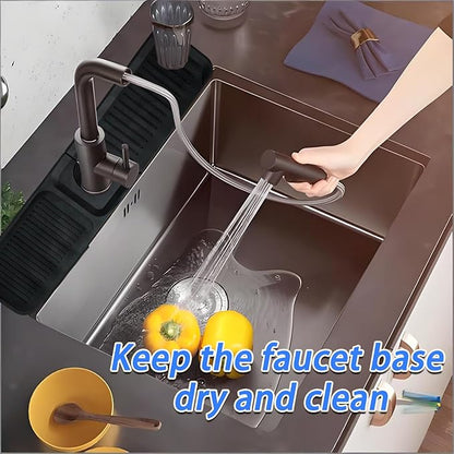 24 Inch Black Durable Faucet Mat, Silicone Kitchen Sink Splash Guard Behind Faucet, Draining Mat for Kitchen/Bathroom/Farmhouse/RV (60 * 15 * 1.8cm)