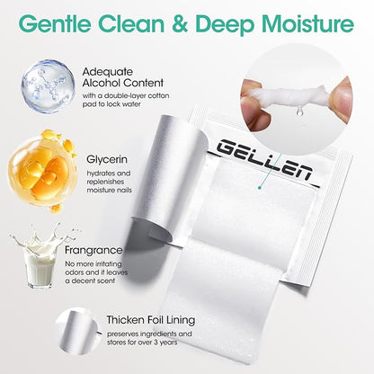 Gellen 400 Pack Nail Prep Cleanser Pads, Alcohol Pads for Nails, Individually Wrapped Nail Prep Pads, Lint-free Tacky Layer Residue Wipes for Acrylic & Builder Gel Polish Press-ons
