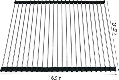 Ahyuan Roll up Dish Drying Rack Over The Sink Kitchen Roll up Sink Drying Rack Portable Dish Drainer Foldable Dish Drying Rack (Black, 20.5''X16.9'')