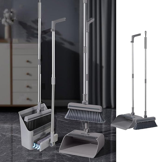 3 in 1 Broom and Dustpan Set Foldable Hand Broom for Home & Kitchen with Rotatable Standing Storage, Cleaning Brush, Buckle Type Brooms with Dustpan Combo Set Outdoor Brooms Cleaning Tool