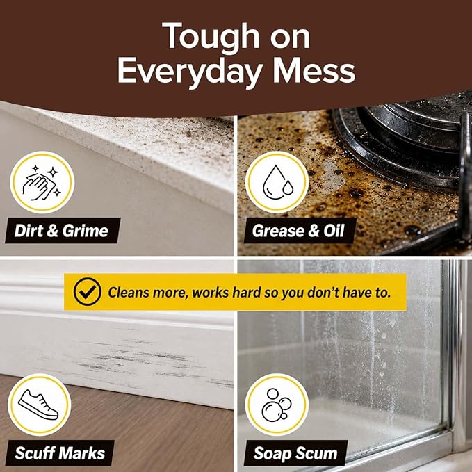 Bull Shot All-Purpose, Multi-Surface Grime Emulsifier, AS SEEN ON TV, Professional Strength Clinging Foam Cleaner; Grease, Oil, Scuff Marks, Dirt, Non-Abrasive, Kitchen, Bath, Living Areas & Outdoors