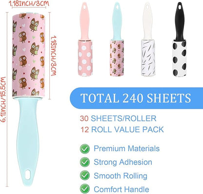 Hushee 12 Pcs Mini Lint Rollers for Pet Travel Size Clothes Roller Hair Lint Removers Sticky Tool for Clothes, Gift Bags, Pet Hair Removal