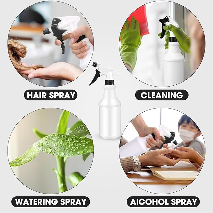 Eccliy 12 Pcs 16 Oz Plastic Spray Bottle, Adjustable Empty Reusable Sprayer for Cleaning, Planting, Water, Bathroom and Kitchen, BBQ, Commercial and Residential (Original,Black&white)